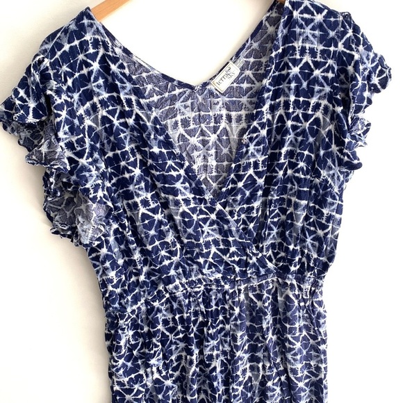 Terra & Sky blue and white bohemian romper, Size 1X - Picture 5 of 9
